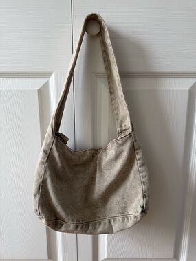 Canvas Hobo Shoulder Bag in Beige